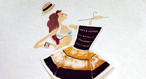 cé. cécile reverdy illustration papier collage main robe manoush femme mode fashion luxe chic