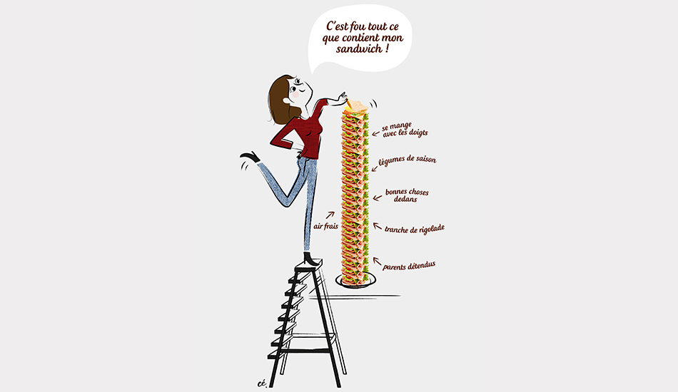 La Boulangère Gamme Bio -La Boulangère — Illustration d'une maman qui consrtuit un sandwich géant