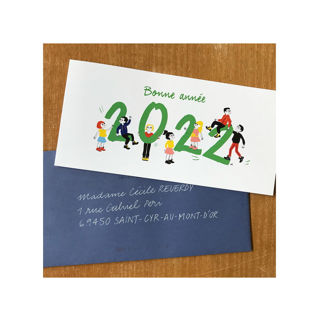 Illustrations de Ma Chance Moi Aussi sur la carte de vœux de l'association