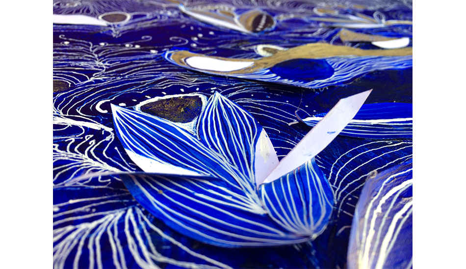 Technique mixte sur toile - Perspective et nuances de bleu outremer et blanc 5 par Cécile Reverdy