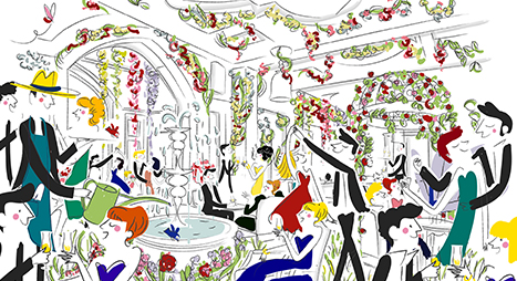 cé. cécile reverdy badrutt's palace suisse invitation en illustration animée